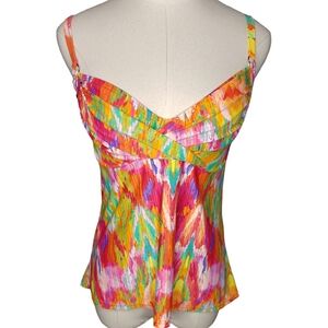 Swim Systems Tankini Top Impressionist Bright Pleated Cross Underwire Inner Bra